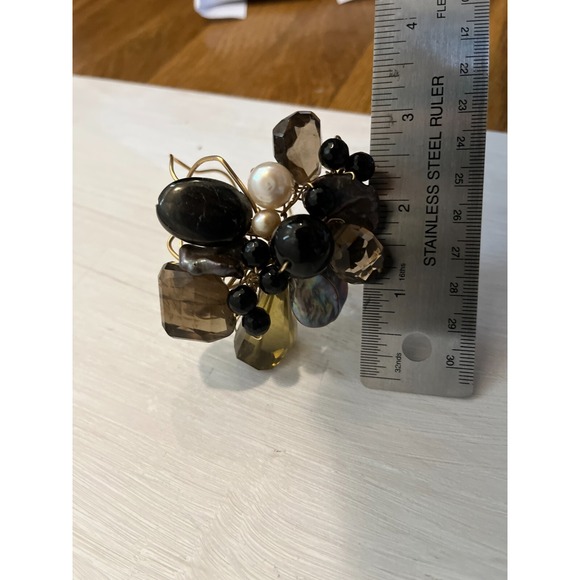 Tonobi Cuff Bracelet Designer Onyx Fox Tail Amethyst & Freshwater Pearl Natural - Picture 13 of 16